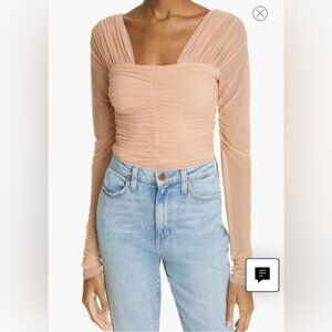A.L.C Jackie Ruched Tulle Jersey Long Sleeve Top
